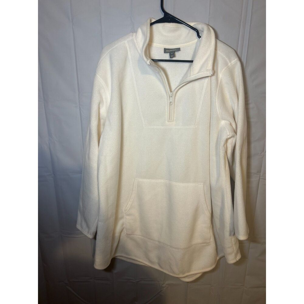 Style & Co White Fleece Quarter Zip Pullover 3X Plus Size Kangaroo Pocket Soft
